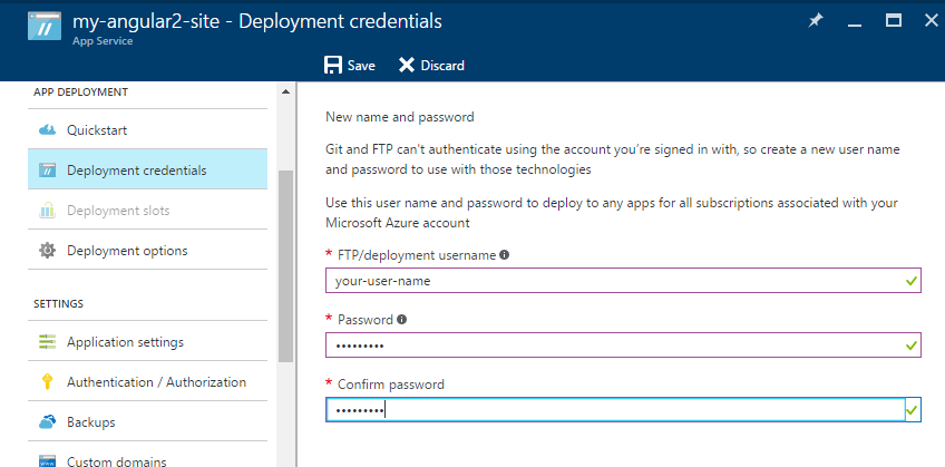 Azure deployment credentials