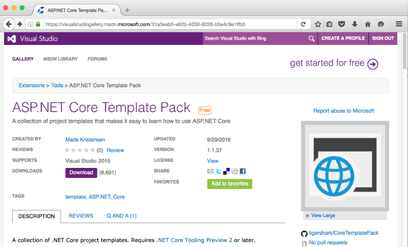 ASP.NET Core template pack